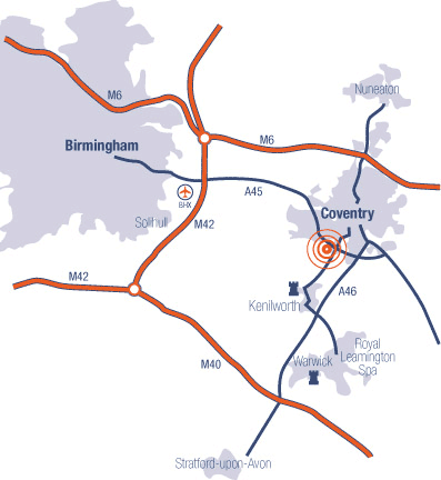 a map of the area local to the University of Warwick