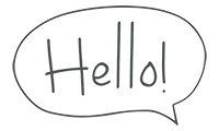 Doodle of 'Hello' in a speech bubble