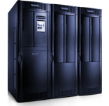 Image shows a set of computer server cabinets containing a robotic tape library.